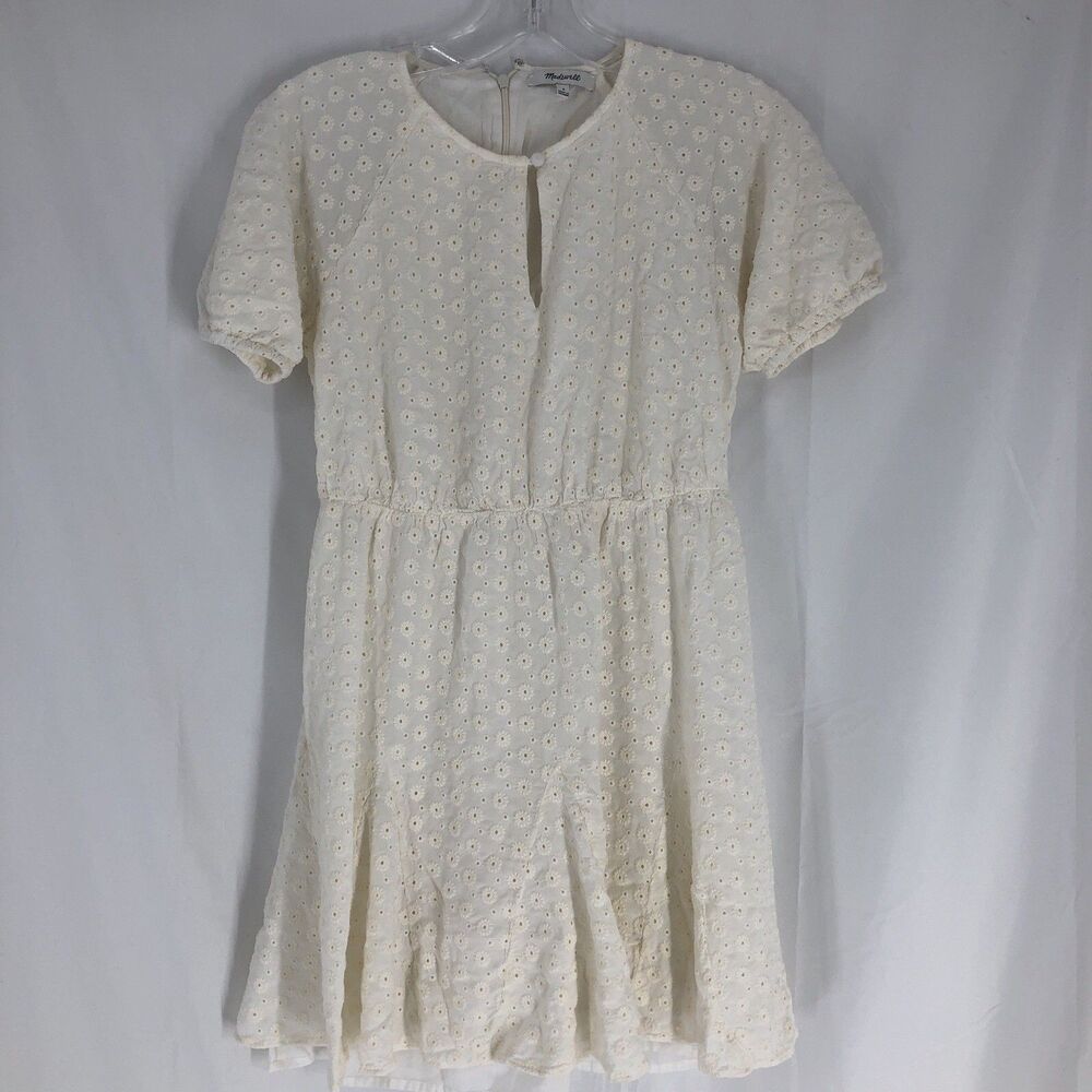 Madewell Eyelet Mini Dress Women's Size 0 Short Sleeve White Boho Summer